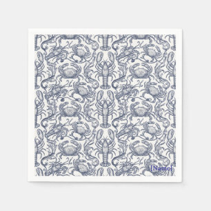 Navy Blue Lobster Toile - Coastal Grandmother Crus Napkins