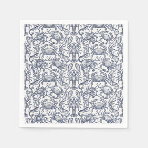 Navy Blue Lobster Toile - Coastal Grandmother Crus Napkins