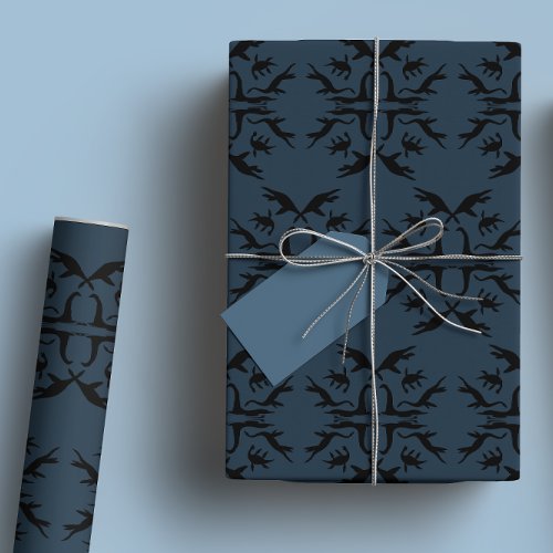 Navy Blue Loch Ness Monster Damask Wrapping Paper