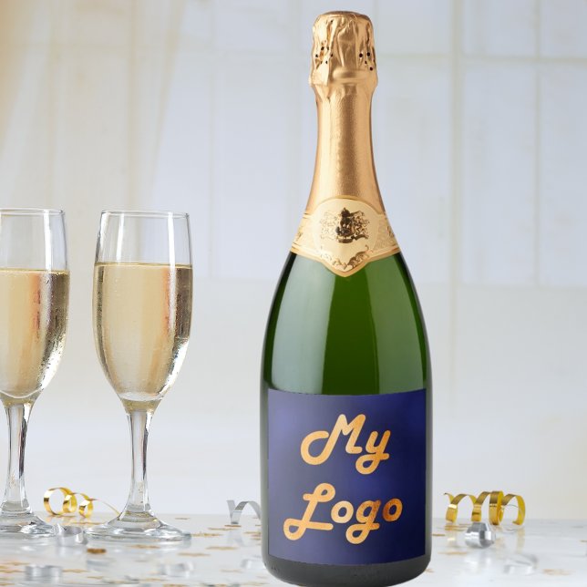 Navy blue logo image business sparkling wine label (Creator Uploaded)