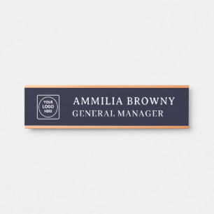 Navy Blue Logo   Modern Company Office Branding Door Sign