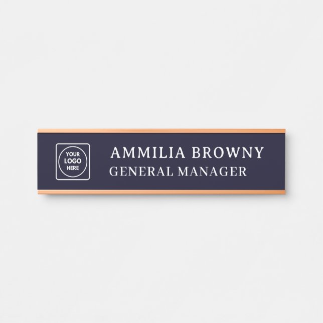 Navy Blue Logo | Modern Company Office Branding Door Sign (Front)