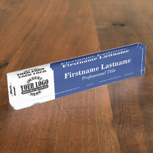 Navy Blue - Logo, Name and Professional Title Desk Name Plate