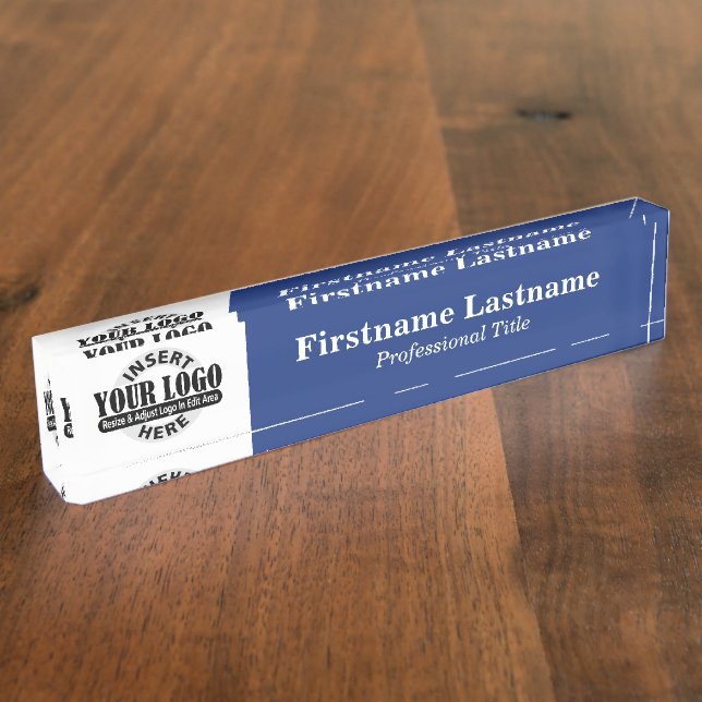 Navy Blue - Logo, Name and Professional Title Desk Name Plate (Side)