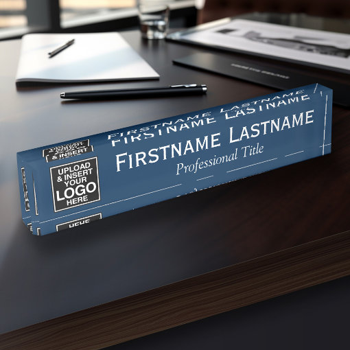 Navy Blue Logo, Name and Professional Title Desk Name Plate Zazzle