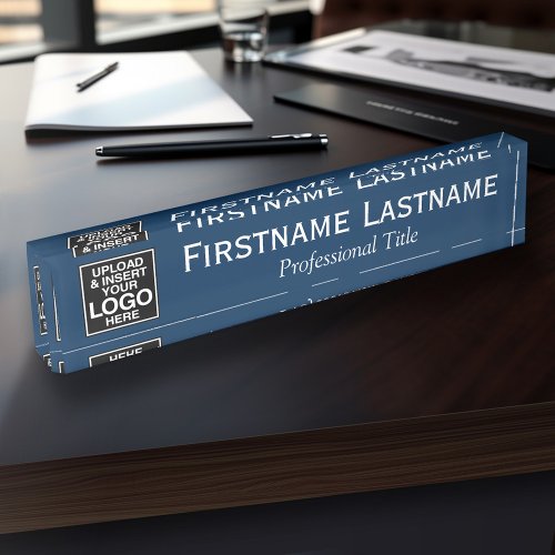 Navy Blue _ Logo Name and Professional Title Desk Name Plate