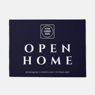 Navy Blue Logo Open House Real Estate Sign Doormat