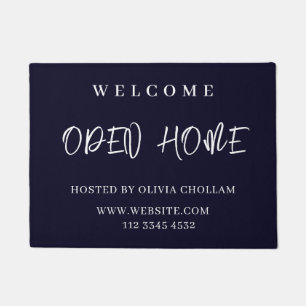 Navy Blue Logo Open House Realtor Welcome Sign Doormat