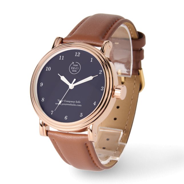 Navy Blue Logo Watch – Custom Business Gift (Angle)