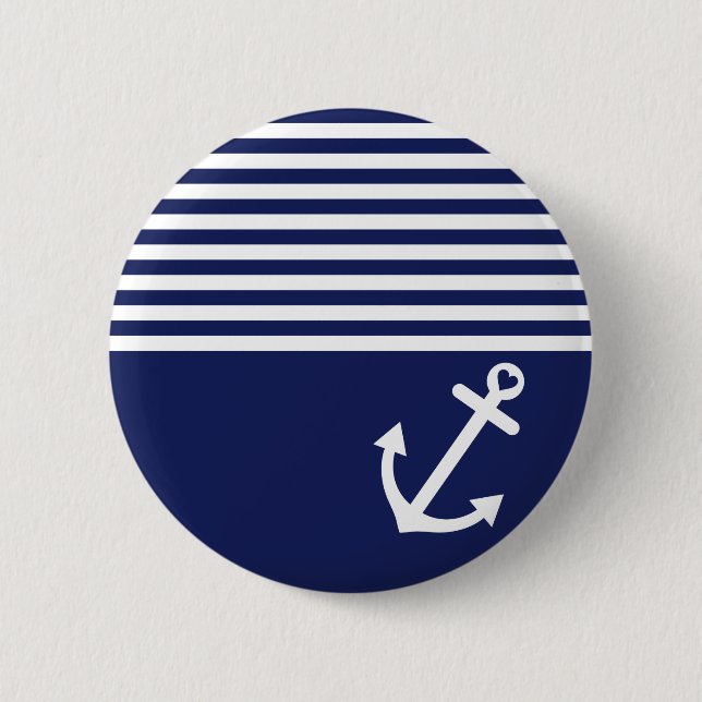 Navy Blue Love Anchor Nautical Button (Front)