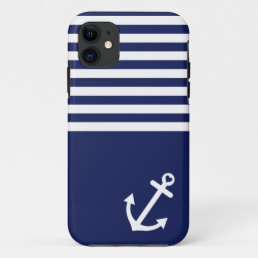 Navy Blue Love Anchor Nautical iPhone 11 Case