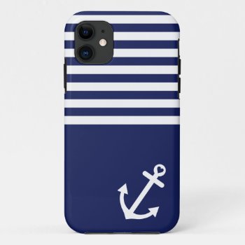 Navy Blue Love Anchor Nautical Iphone 11 Case by OrganicSaturation at Zazzle