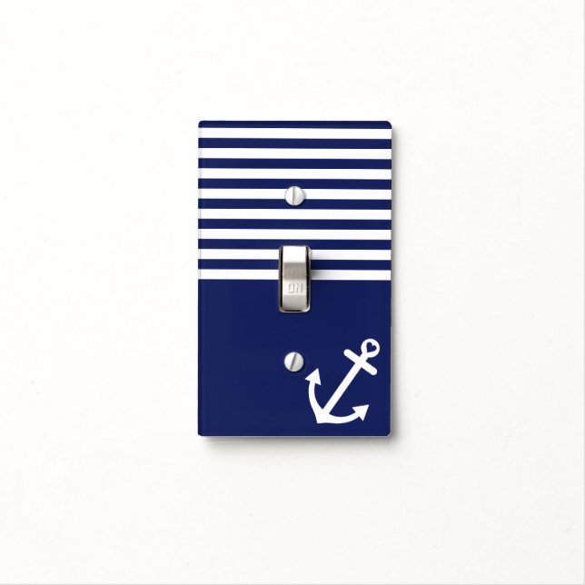 Navy Blue Love Anchor Nautical Light Switch Cover (In Situ)