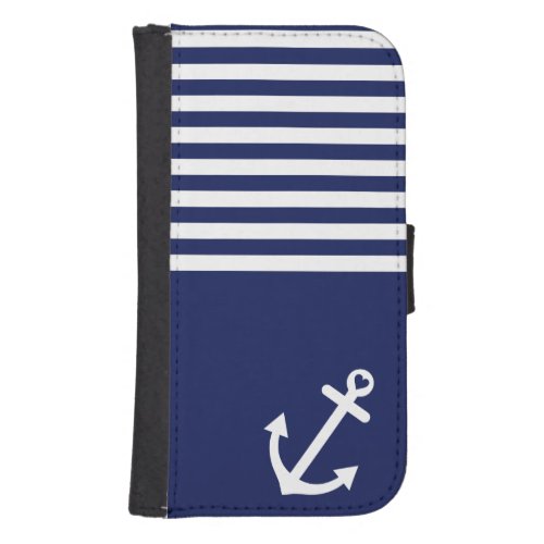 Navy Blue Love Anchor Nautical Samsung S4 Wallet Case