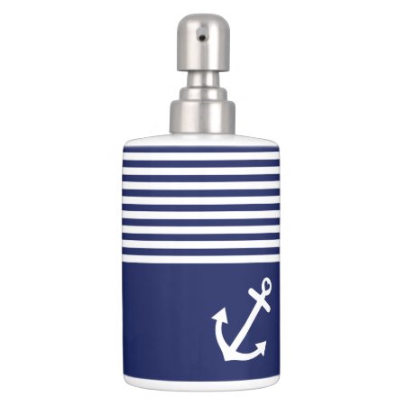 Navy Blue Love Anchor Nautical Soap Dispenser And Toothbrush Holder