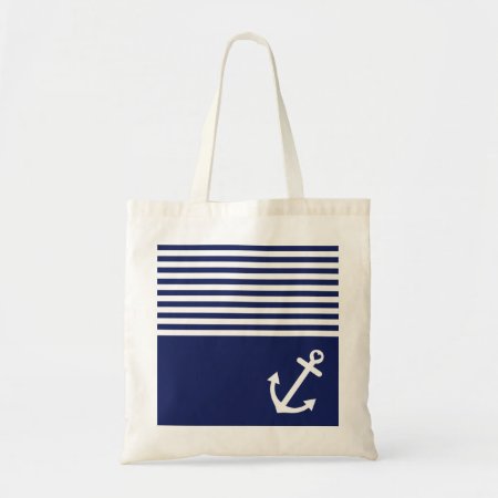 Navy Blue Love Anchor Nautical Tote Bag