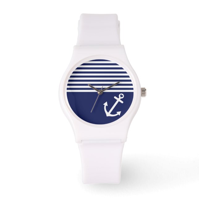 Navy Blue Love Anchor Nautical Watch (Front)