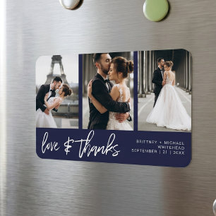 Navy Blue Love and Thanks Photo Collage Wedding Magnet