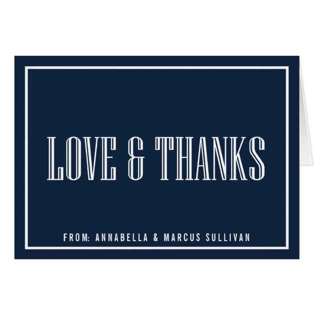 Navy Blue Love And Thanks Typography Thank You Card