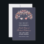 Navy Blue Love Birds Flower Wedding Save The Date<br><div class="desc">Classic and rustic save the date card. Decorated with vintage love birds and flower tree. Perfect for spring or winter wedding. Stripe pattern on the back of the card for modern and chic look. You can customize the wording to fit any occasion such as bridal shower, engagement party, anniversary or...</div>