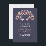 Navy Blue Love Birds Flower Wedding Save The Date<br><div class="desc">Classic and rustic save the date card. Decorated with vintage love birds and flower tree. Perfect for spring or winter wedding. Stripe pattern on the back of the card for modern and chic look. You can customize the wording to fit any occasion such as bridal shower, engagement party, anniversary or...</div>