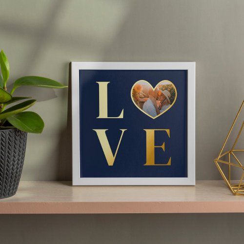 Navy Blue Love Heart_Shaped Photo Romantic Gold Foil Prints
