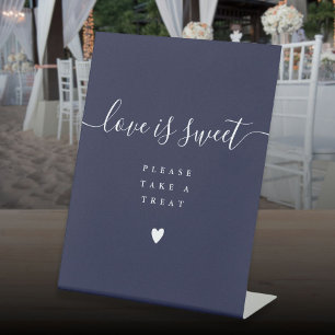 Navy Blue Love Is Sweet Take A Treat Favor Pedestal Sign