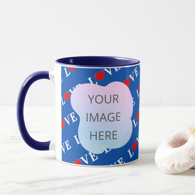 Navy Blue LOVE Retro Elegant Mug (With Donut)