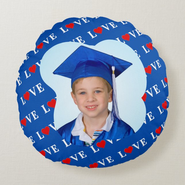 Navy Blue LOVE Retro Elegant Round Pillow (Front)