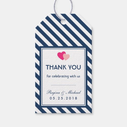 Navy Blue Love Stripes Pattern Wedding Gift Tag