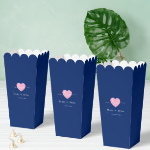 Navy Blue Love Text with Heart Stylish Popcorn Favor Boxes