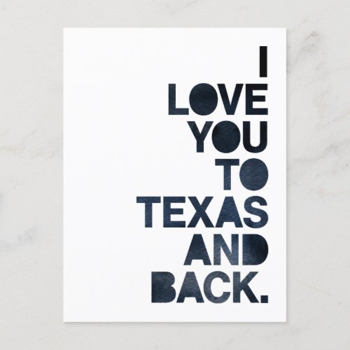 Navy Blue Love You To Texas and Back Postcard