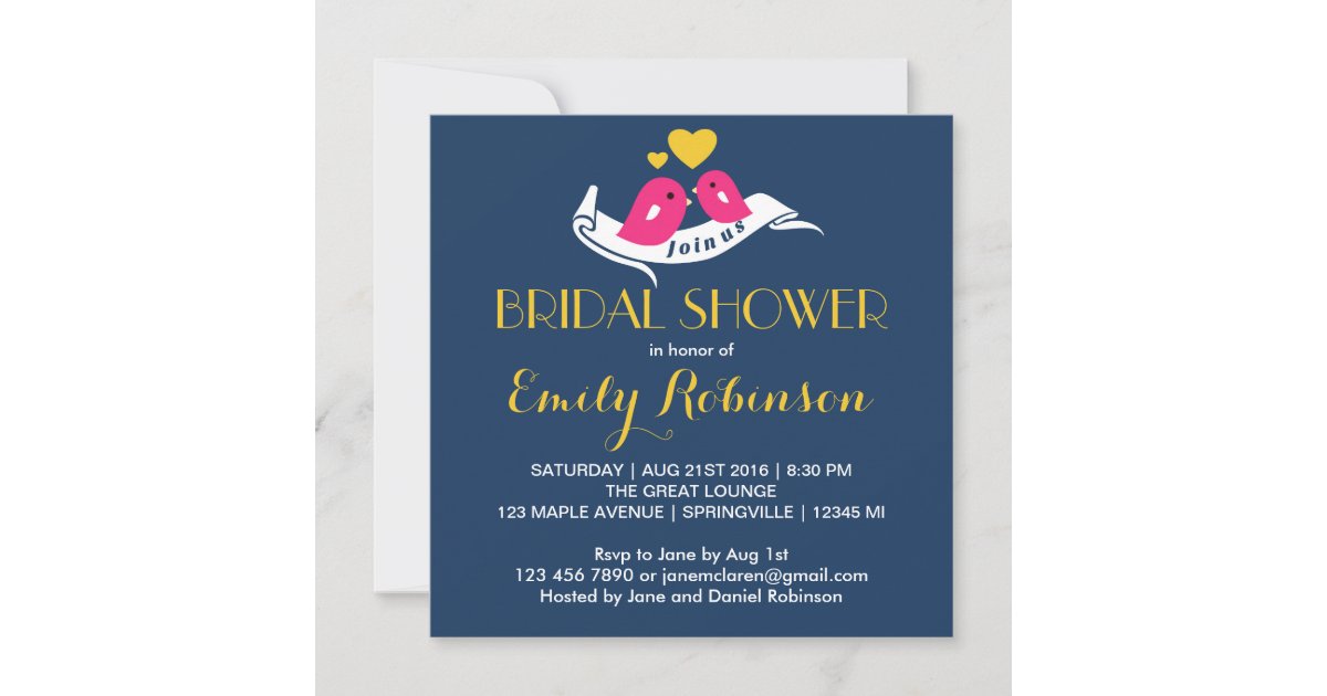 Navy Blue Lovebirds Bridal Shower Invitation Zazzle