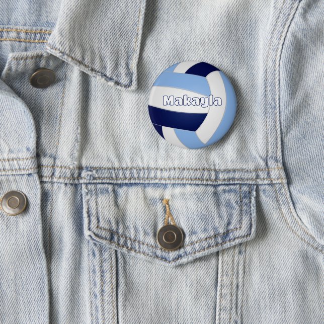 navy blue lt blue volleyball kids birthday party button (In Situ)