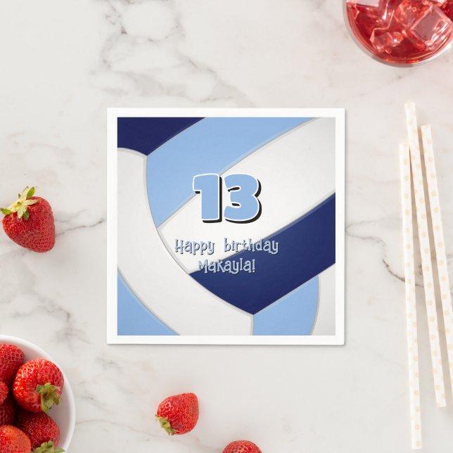 navy blue lt blue volleyball kids birthday party napkins (Insitu)