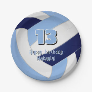 navy blue lt blue volleyball kids birthday party paper plates