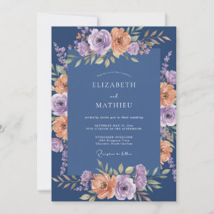 Navy Blue Lush Botanical Wedding Invitation