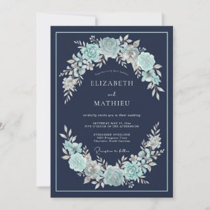 Navy Blue Lush Succulent Wedding Invitation