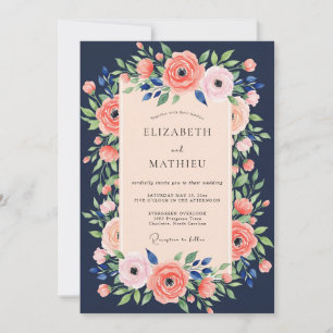Navy Blue Lush Summer Wedding Invitation