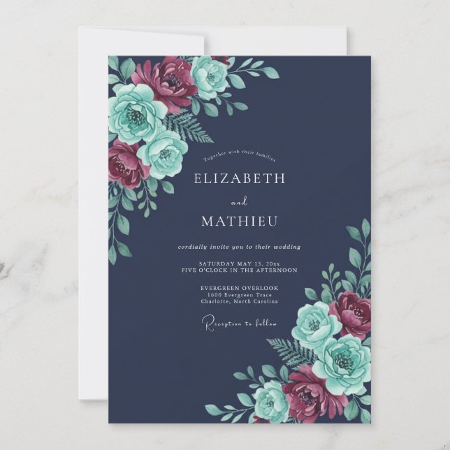 Navy Blue Lush Winter Wedding Invitation (Front)