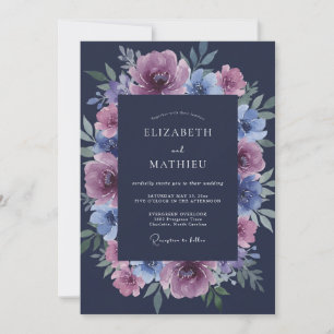 Navy Blue Lustrous Winter Wedding Invitation