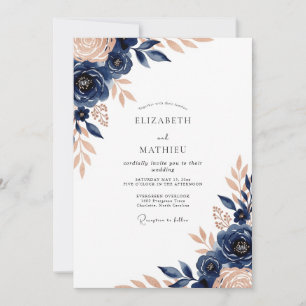 Navy Blue Luxe Botanical Wedding Invitation