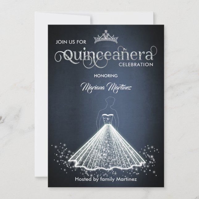 Navy blue luxury adorable sparkle dress Quince  In Invitation (Front)