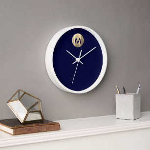 Navy Blue Luxury Gold Monogram Clock