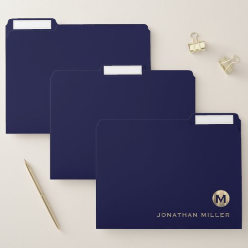 Navy Blue Luxury Gold Monogram File Folder