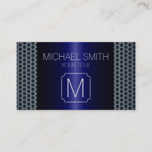 Navy Blue Luxury Stainless Metal Monogram Business Card