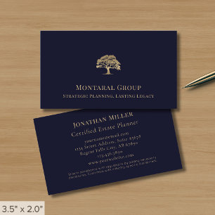 Navy Blue Luxury Tree Logo Business Card