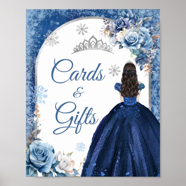 Navy Blue Magical Christmas Mis XV Años Card Gift Poster (Front)