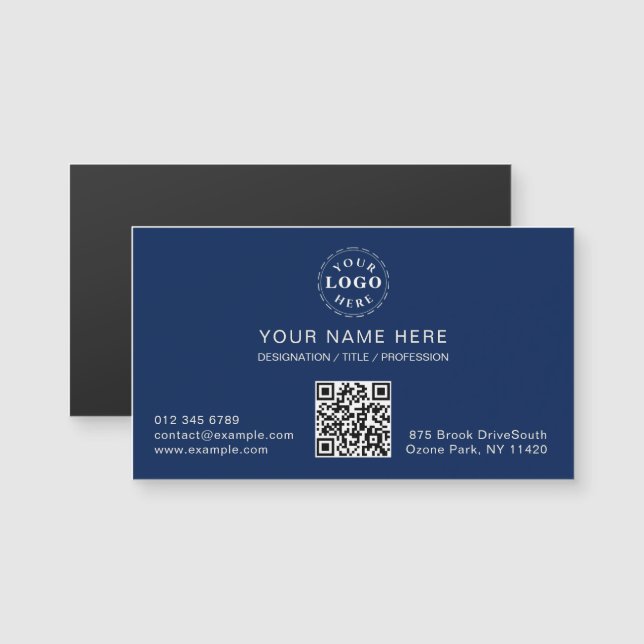 Navy Blue Magnetic Card with Your Info (Front/Back)