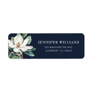 Navy Blue Magnolia Flower Return Address Labels